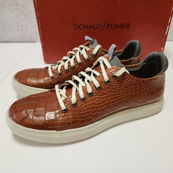 Donald Pliner Prenton BrownEmbossed  Leather Croc Print Sneakers Mens 8 - Picture 12 of 16